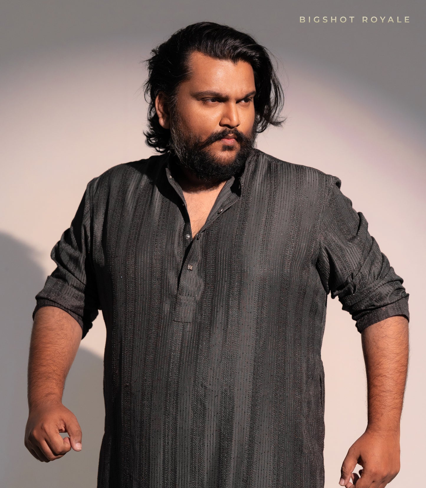 Graphite Charcoal Big Size Royale Sequins Panjabi - Designer's Edition