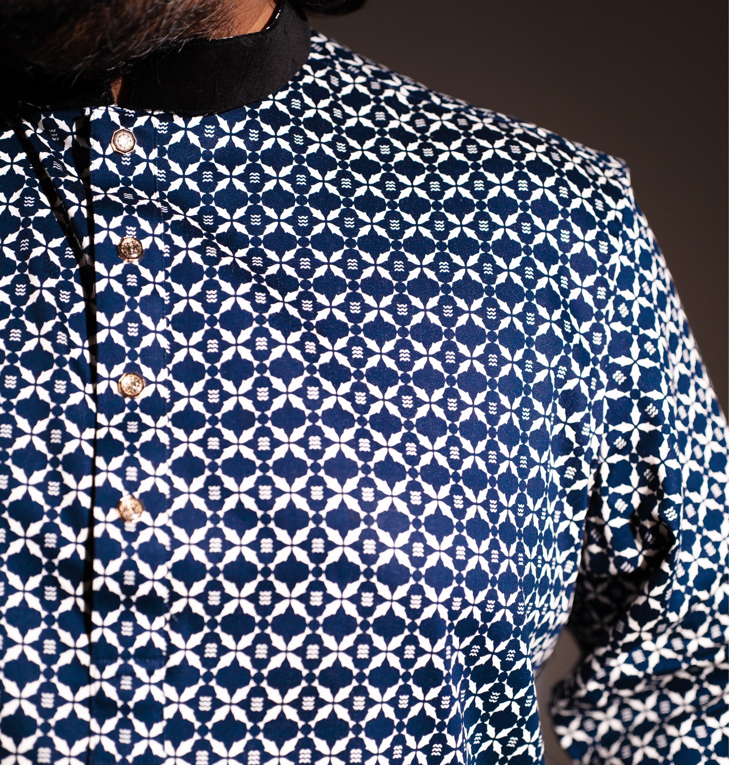 White-Navy Arabic Pattern Panjabi