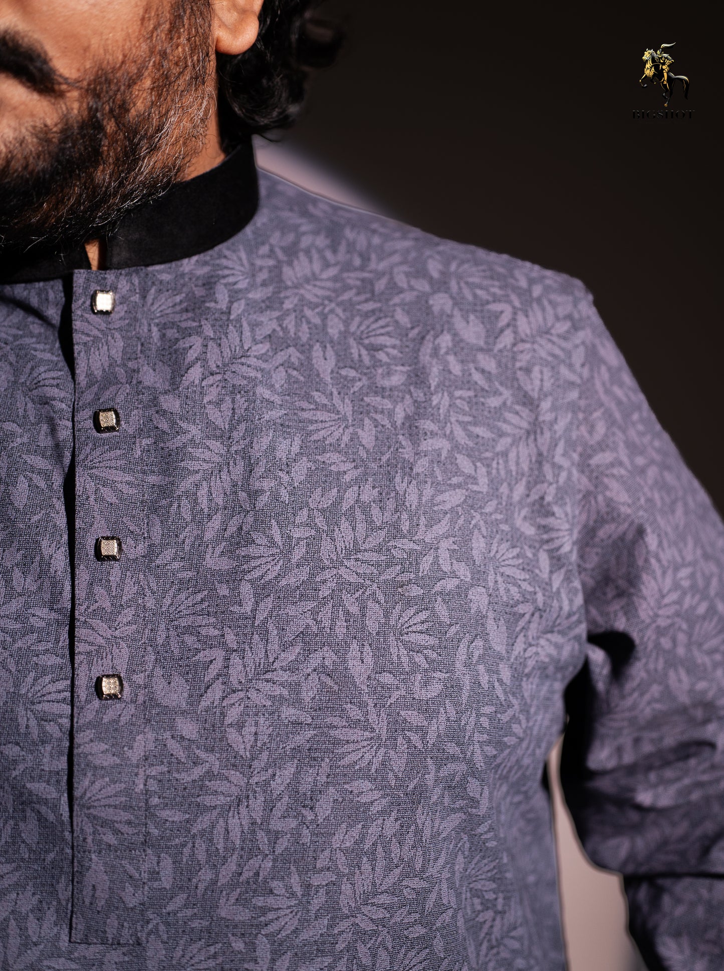 Gray Leaf Pattern Panjabi - Elegance Edition