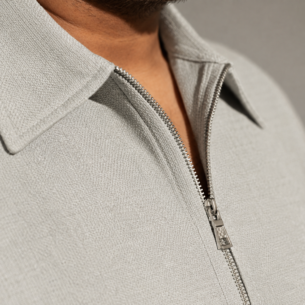 Half Sleeve Zipper Shirt - Light Grey