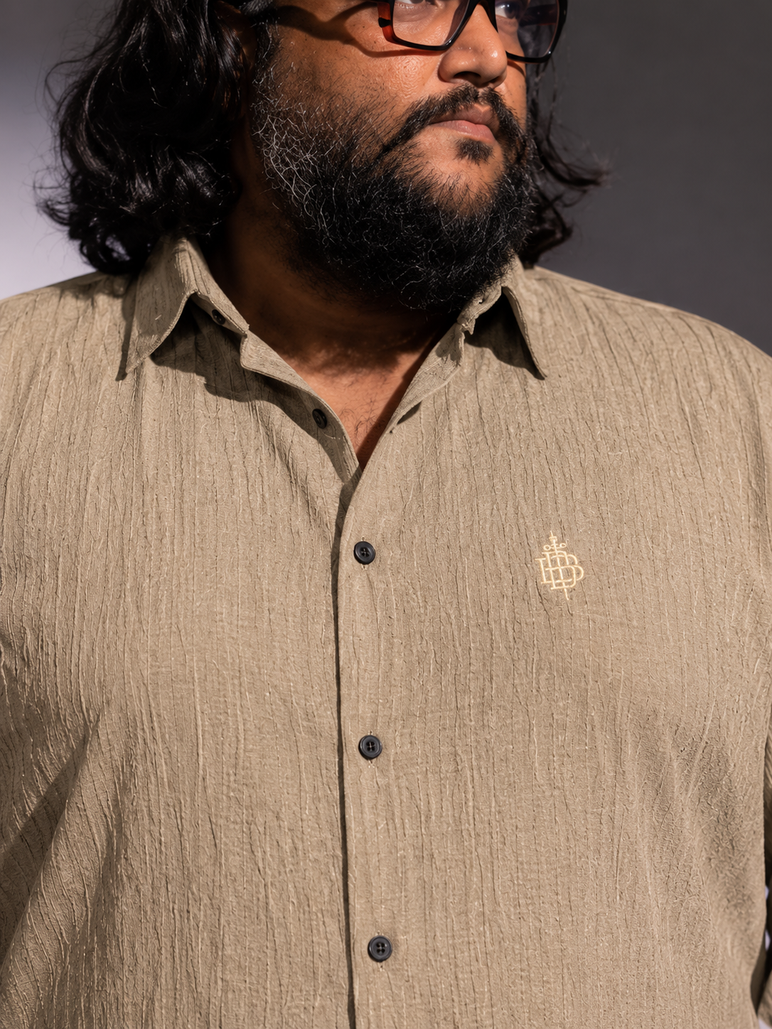 Luxury Grey Olive Line Pattern Full Sleeve Shirt