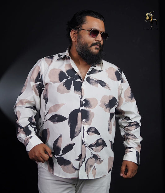 White Floral Print Full Shirt