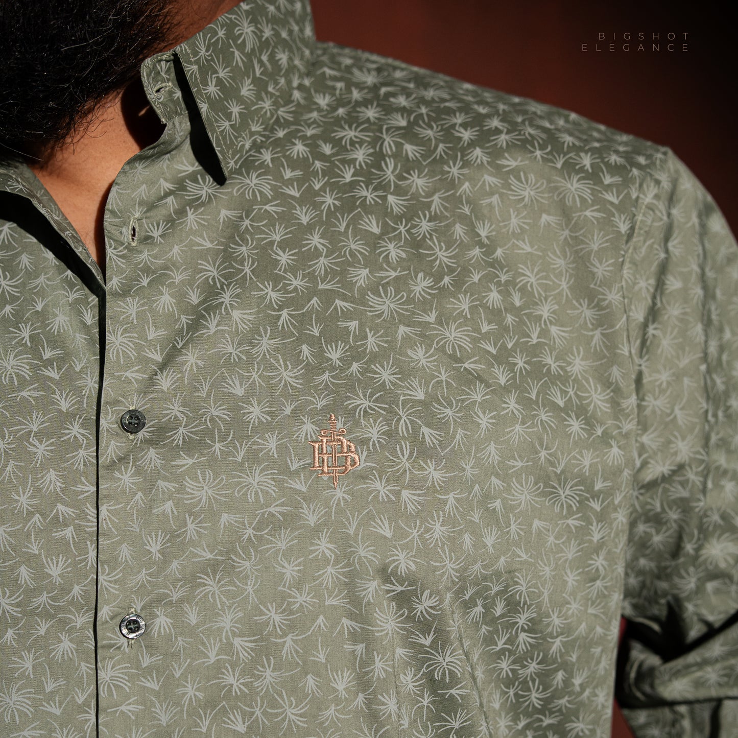 Printed Olive Green Full Sleeve Shirt