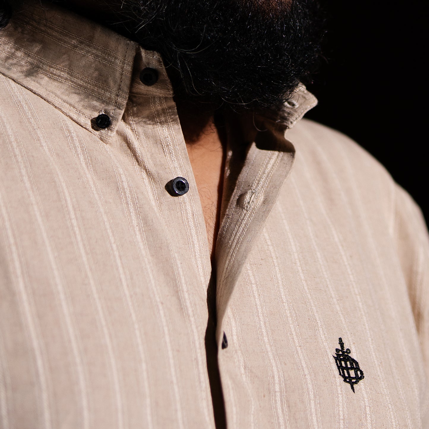 Cream Vertical Line Full Sleeve Shirt