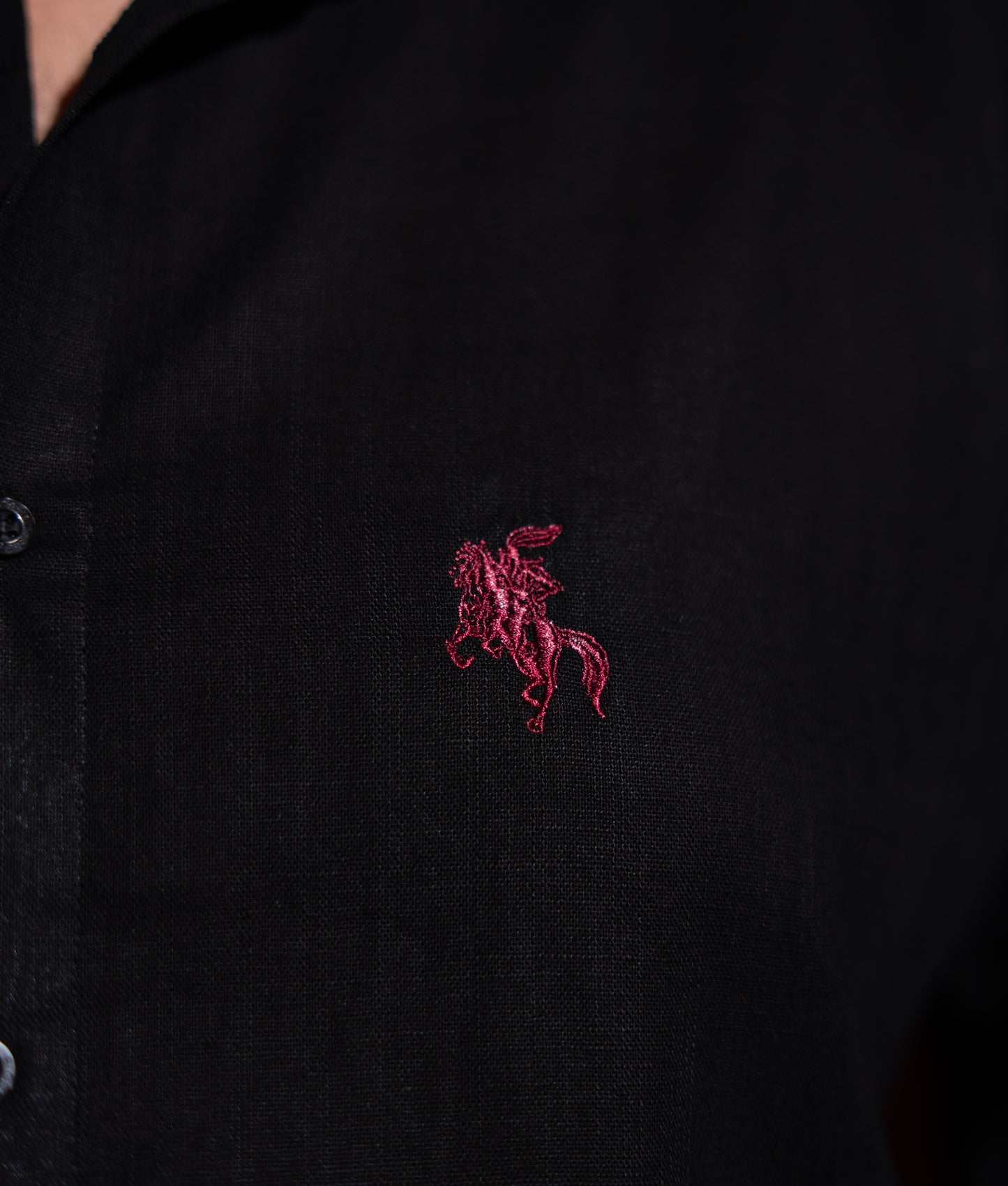 Old Money Ban Collar Linen Shirt - Black