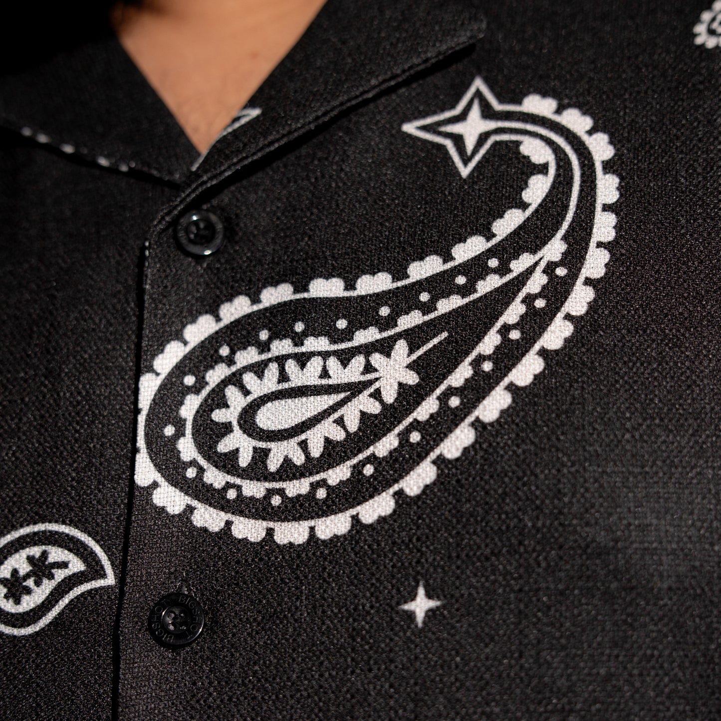 Black White Paisley Printed Half Sleeve Cuban Shirt