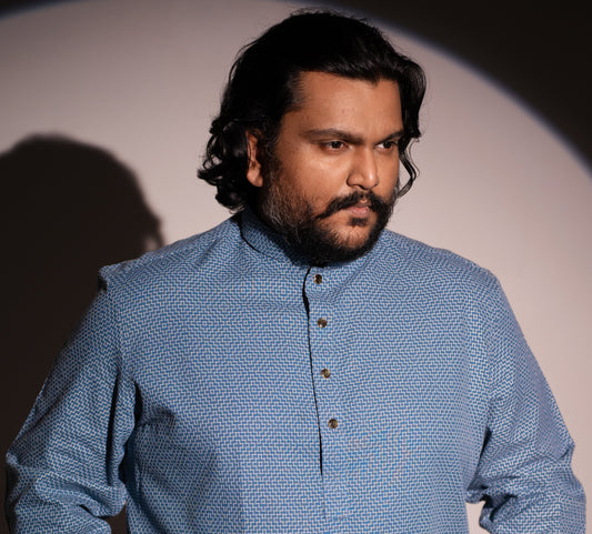 Classic Blue Panjabi (Full Body Embroidered)