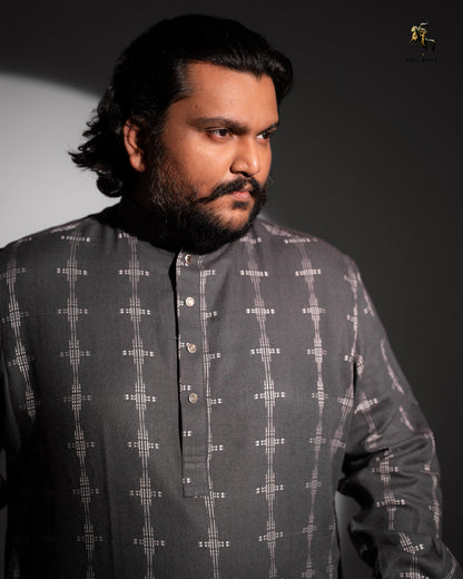 Grey White Embroidery Panjabi - Elegance Edition