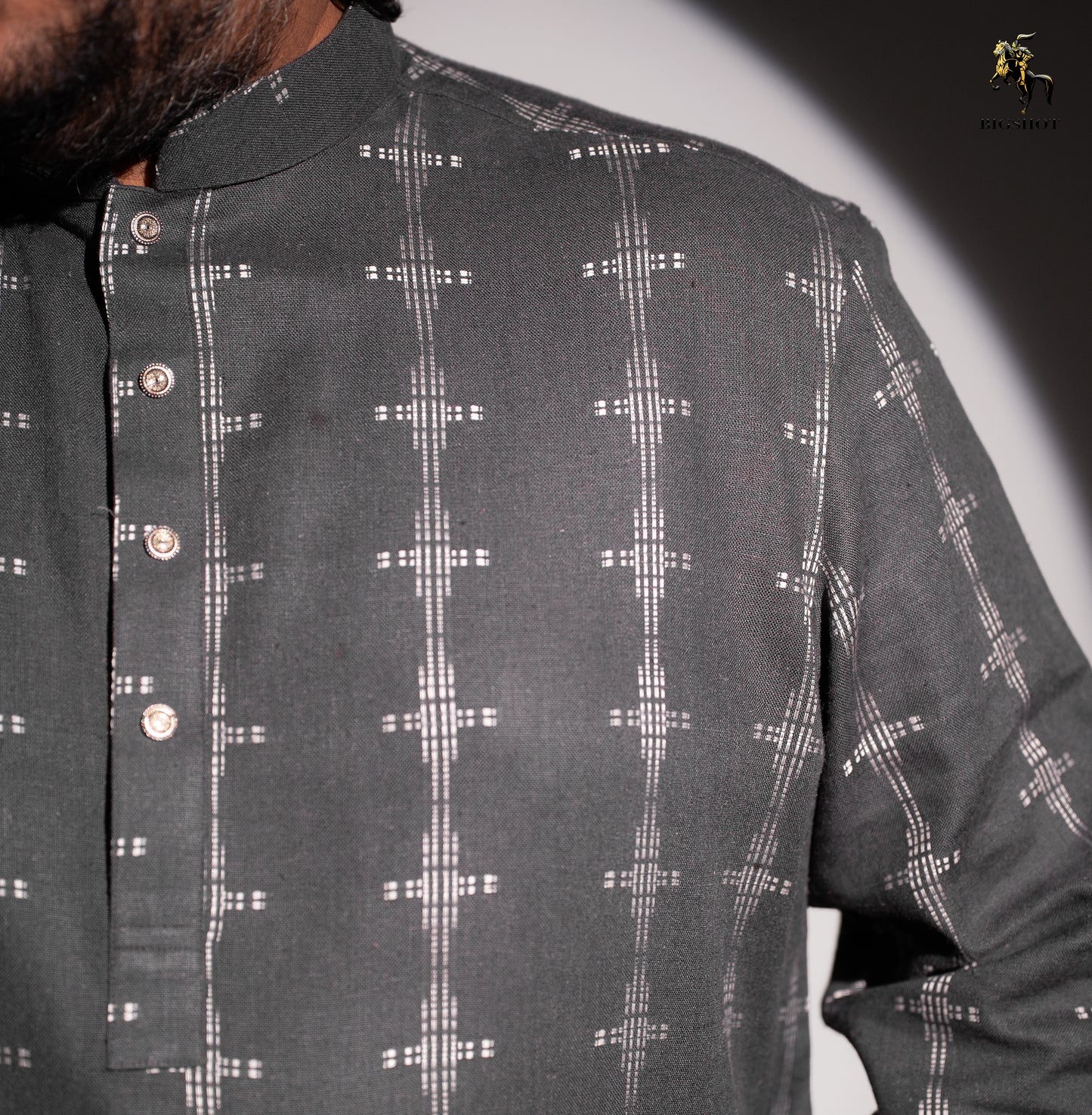 Grey White Embroidery Panjabi - Elegance Edition