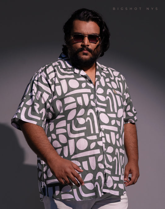 Abstract Teal Half Sleeve Cuban Shirt