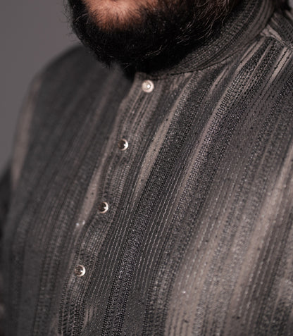 Graphite Charcoal Big Size Royale Sequins Panjabi - Designer's Edition