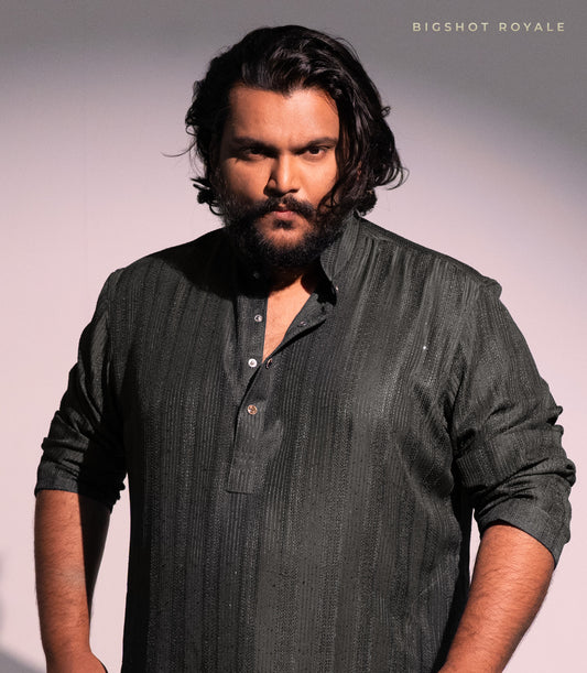 Graphite Charcoal Big Size Royale Sequins Panjabi - Designer's Edition (Pre Order)