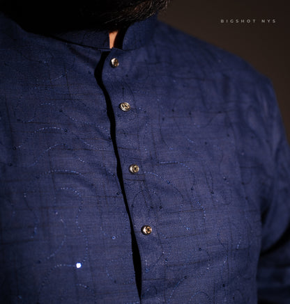 Blue Sequins Luxury Panjabi - KING Edition