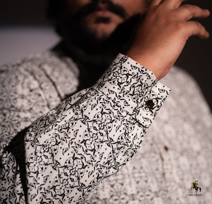 White-Black Arabic Pattern Panjabi