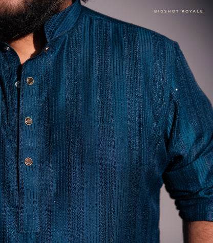 Imperial Teal Big Size Royale Sequins Panjabi - Designer's Edition