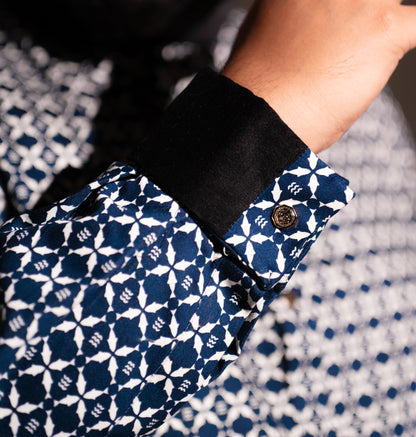 White-Navy Arabic Pattern Panjabi