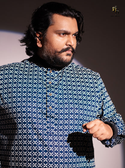 White-Navy Arabic Pattern Panjabi