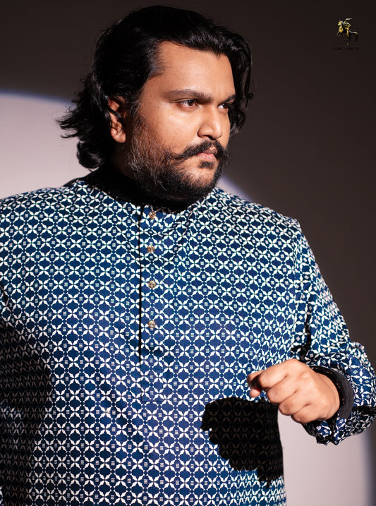 White-Navy Arabic Pattern Panjabi