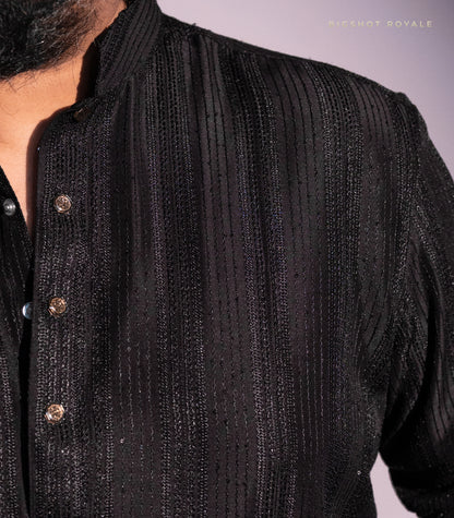 Obsidian Black Big Size Royale Sequins Panjabi - Designer's Edition