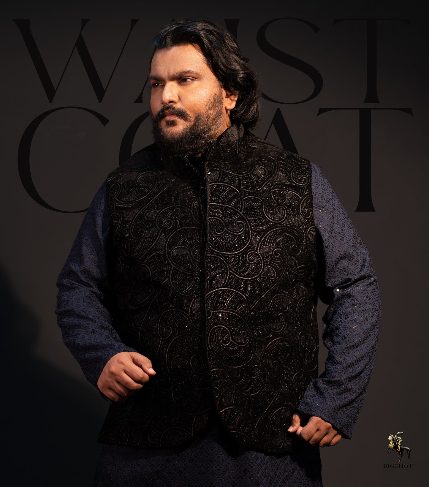 BIG SIZE Waist Coat - Deep Black