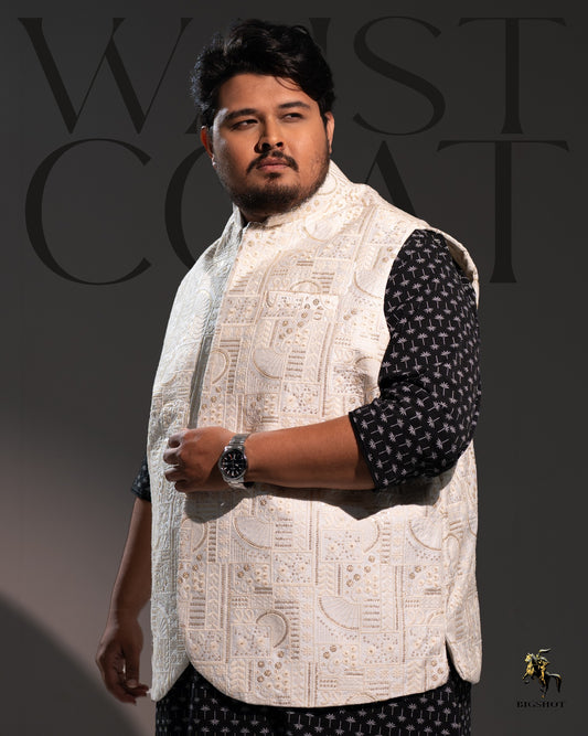 BIG SIZE Waist Coat - Off White