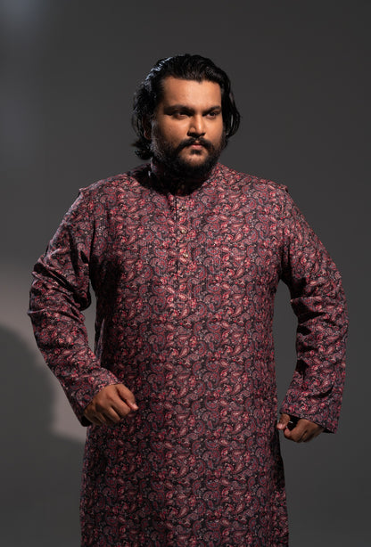 Black Red Sonkho Sequins Luxury Panjabi - KING Edition