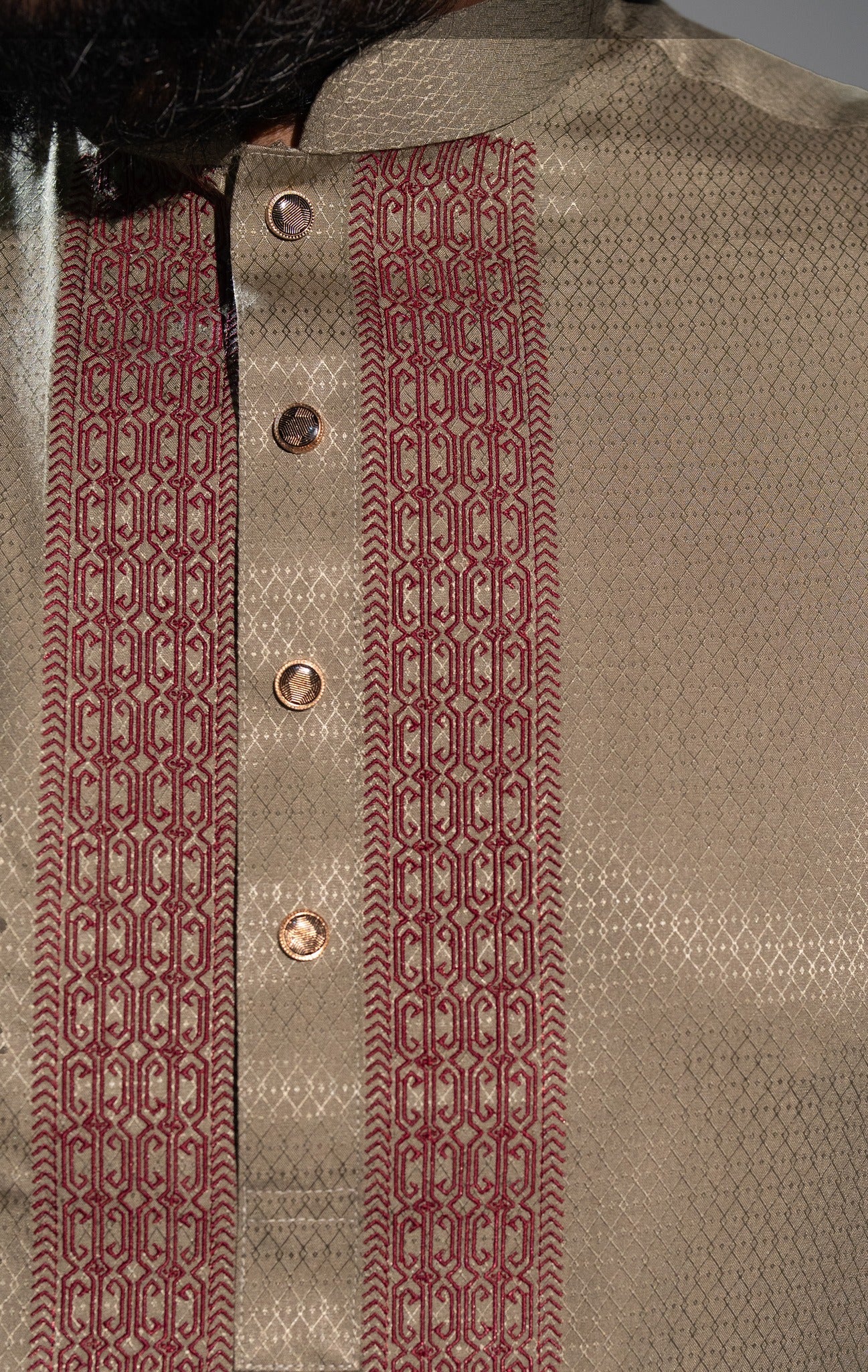 Beige Golden Maroon Embroidered Luxury Panjabi - NYS Edition (Pre Order)