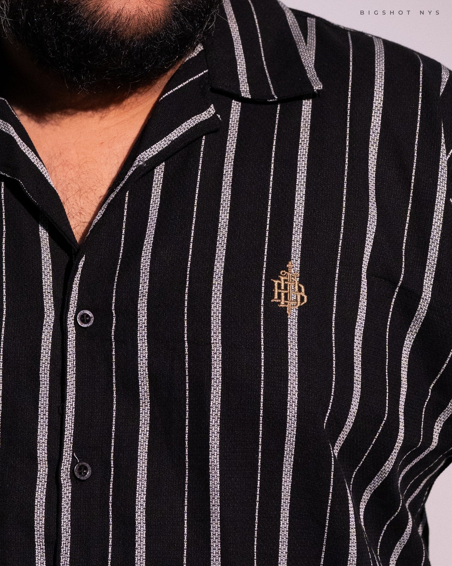 Black Stripe Half Sleeve Cuban Shirt
