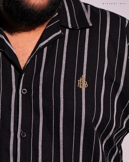 Black Stripe Half Sleeve Cuban Shirt