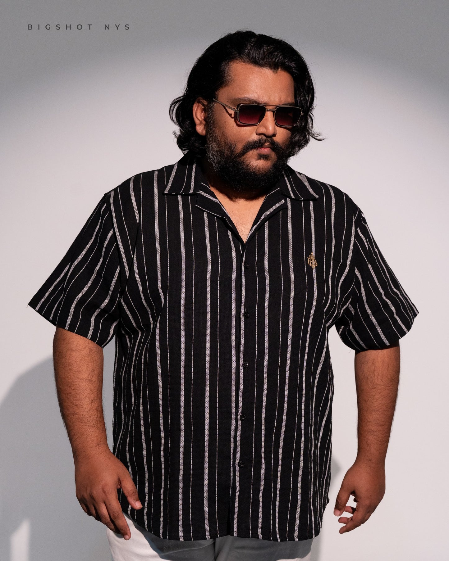 Black Stripe Half Sleeve Cuban Shirt