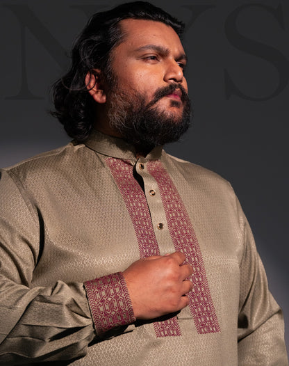 Beige Golden Maroon Embroidered Luxury Panjabi - NYS Edition (Pre Order)