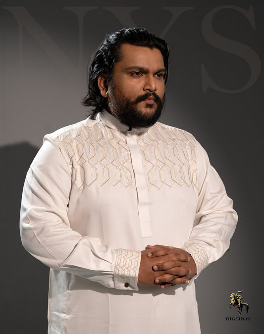 Cream White Embroidered Luxury Panjabi - NYS Edition