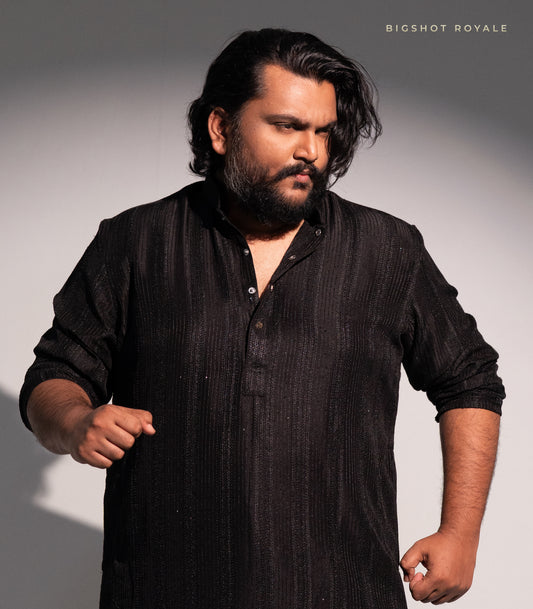 Obsidian Black Big Size Royale Sequins Panjabi - Designer's Edition (Pre Order)