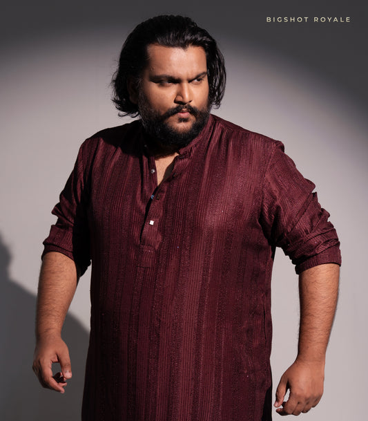 Royal Maroon Big Size Royale Sequins Panjabi - Designer's Edition (Pre Order)