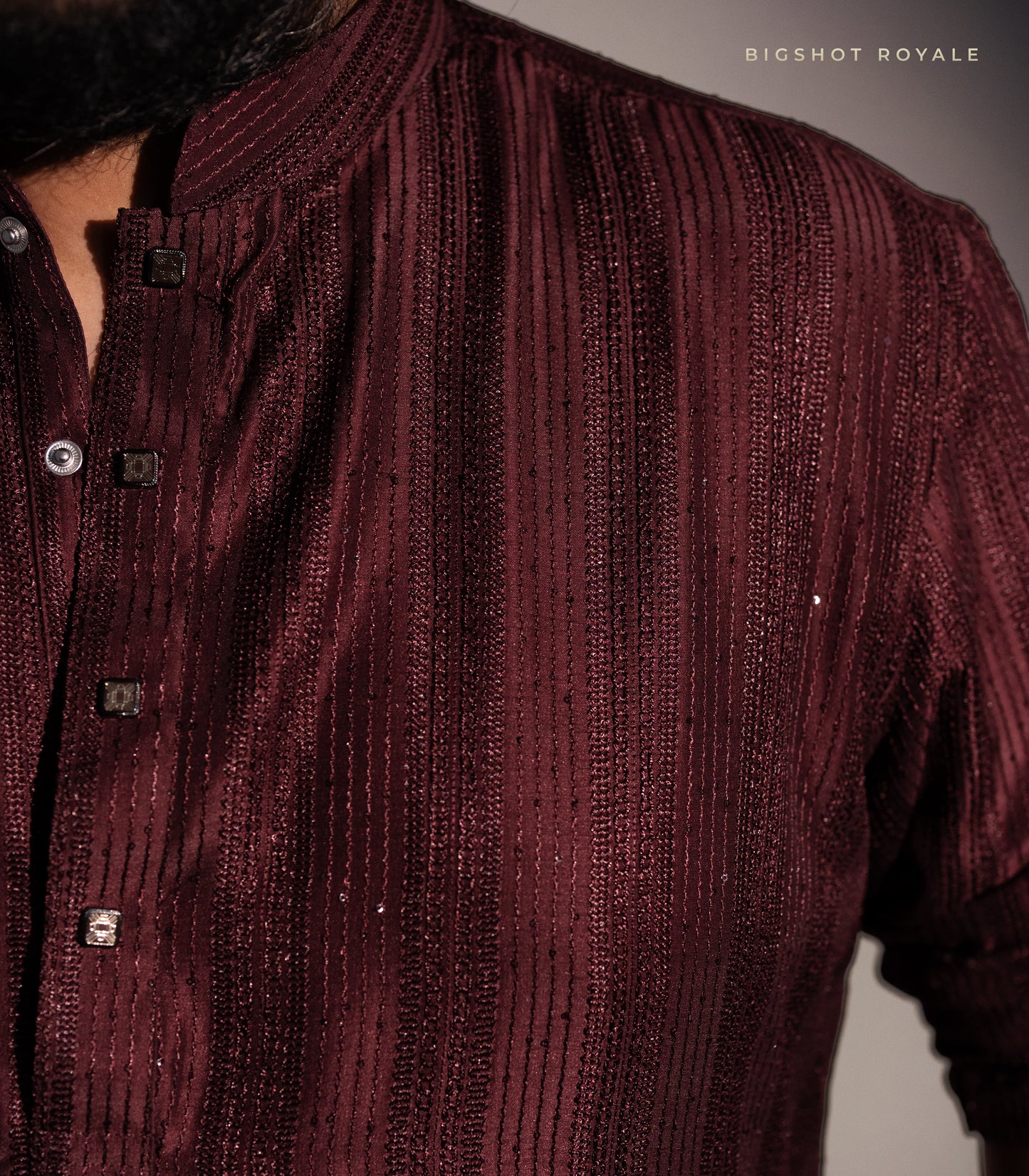 Royal Maroon Big Size Royale Sequins Panjabi - Designer's Edition