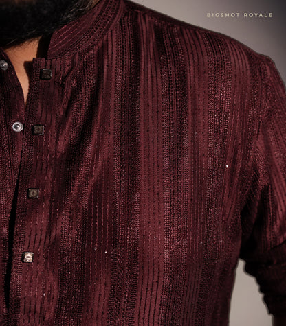 Royal Maroon Big Size Royale Sequins Panjabi - Designer's Edition