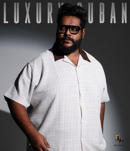 BIGSHOT Luxury Cuban – White Stripe Brown Collar