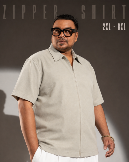 Half Sleeve Zipper Shirt - Light Grey