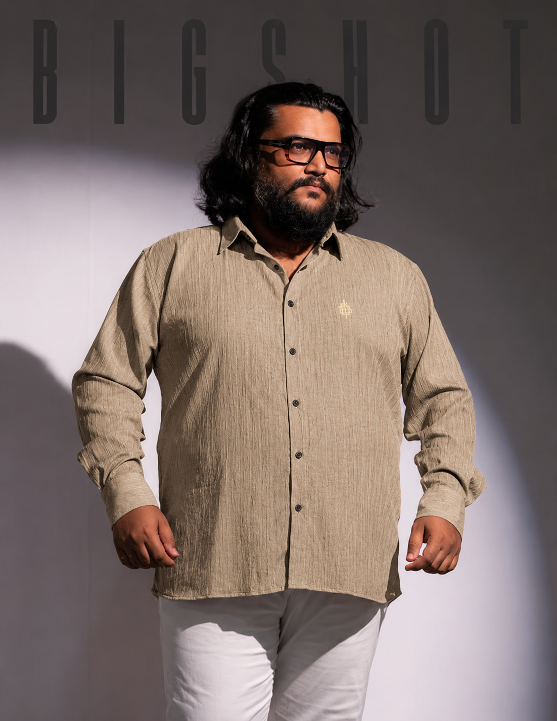 Luxury Grey Olive Line Pattern Full Sleeve Shirt