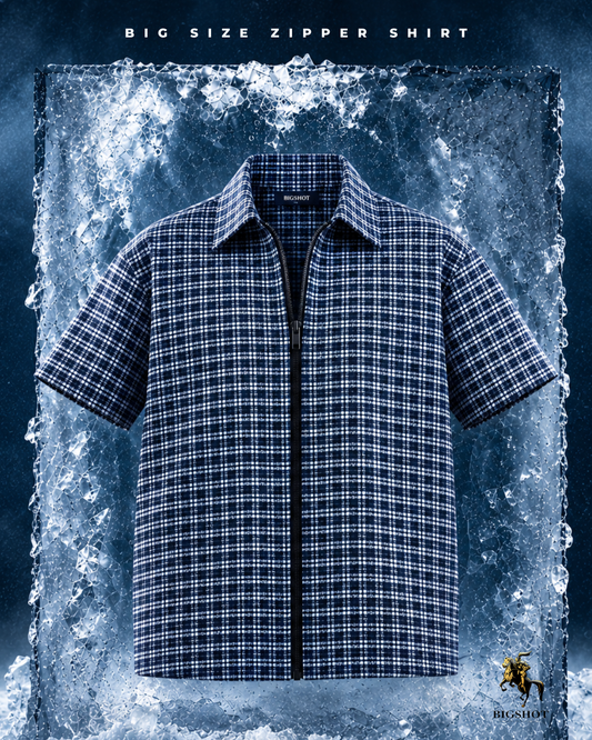 Half Sleeve Zipper Shirt - Navy