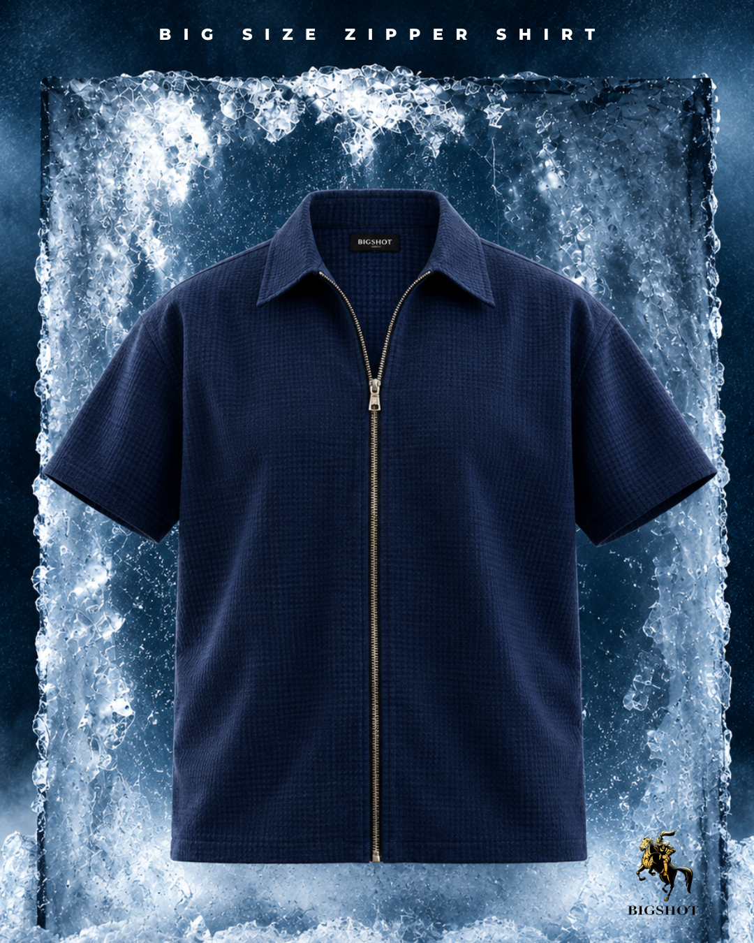Half Sleeve Zipper Shirt - Deep Navy