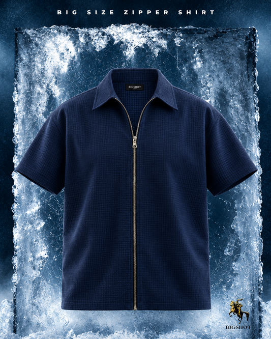 Half Sleeve Zipper Shirt - Deep Navy