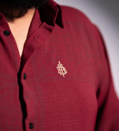 Red Maroon Tribal Pattern Full Sleeve Shirt