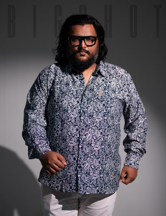 Dark Navy Paisley Full Sleeve Shirt