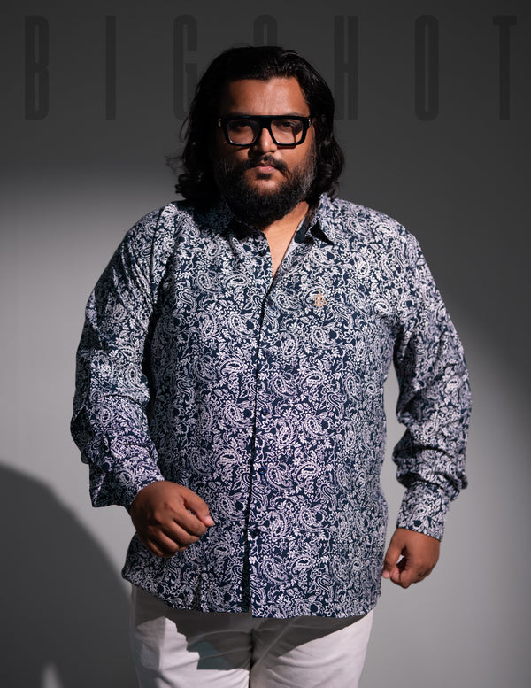 Dark Navy Paisley Full Sleeve Shirt