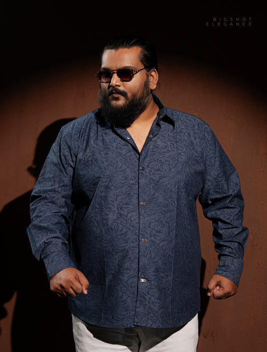 Navy Printed Leaf Full Sleeve Shirt