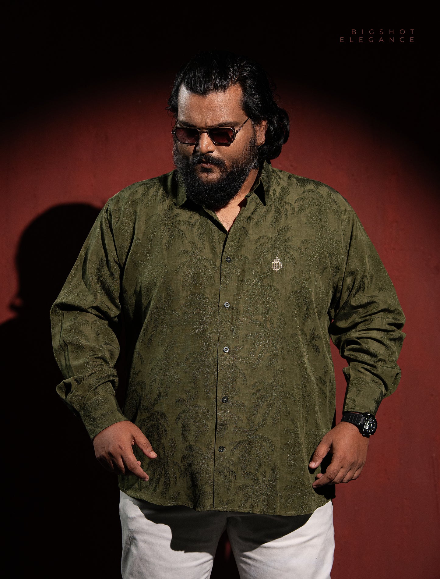 Plum Textured Olive Full Sleeve Luxury Shirt
