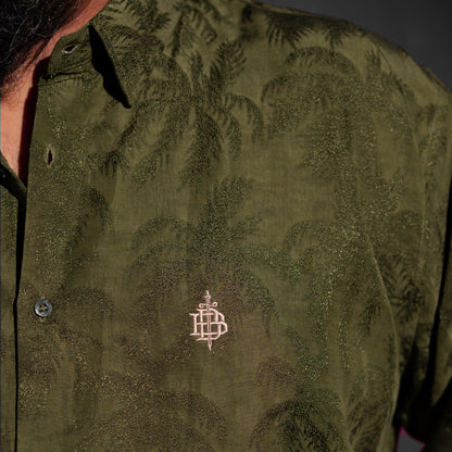 Plum Textured Olive Full Sleeve Luxury Shirt