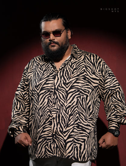 Cream Black Printed Full Sleeve Luxury Shirt