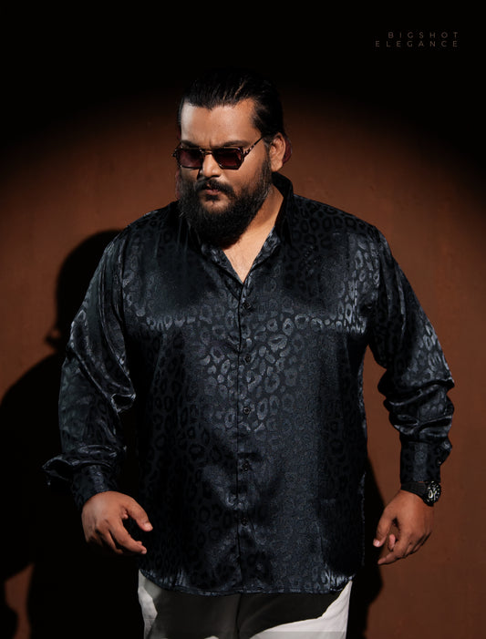 Black Leopard Textured Luxury Full Sleeve Shirt